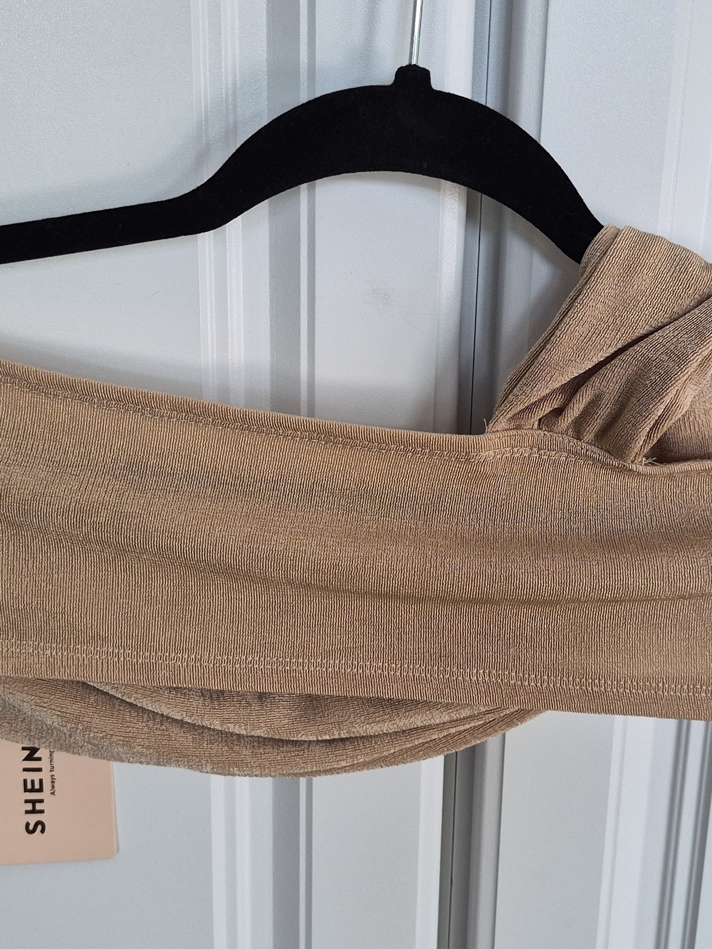NWT SHEIN Beige Knit Off-Shoulder Top Size Medium 6